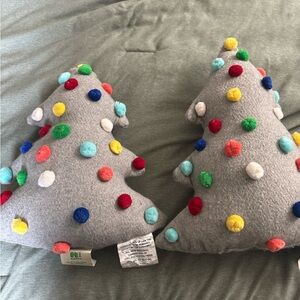 Gray Christmas Tree Pillows with Colorful Dots